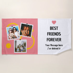 Best Friend Forever, personalised 3 Photo Collage Beach Towel