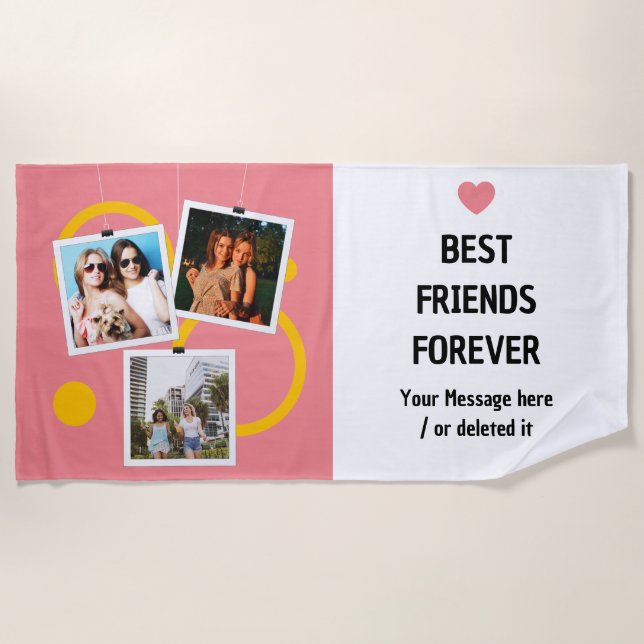 Best Friend Forever, personalised 3 Photo Collage Beach Towel (Front)