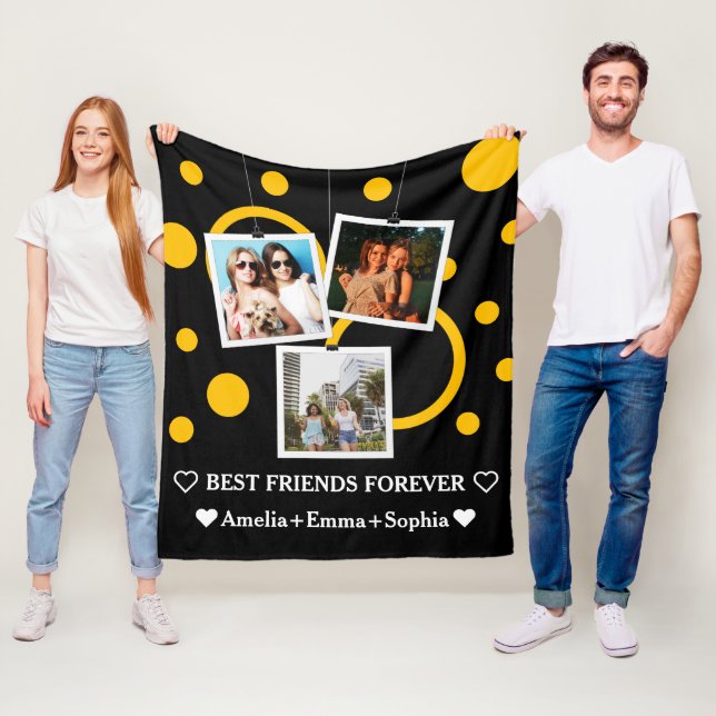 Best Friend Forever, personalised 3 Photo & names Fleece Blanket (In Situ)