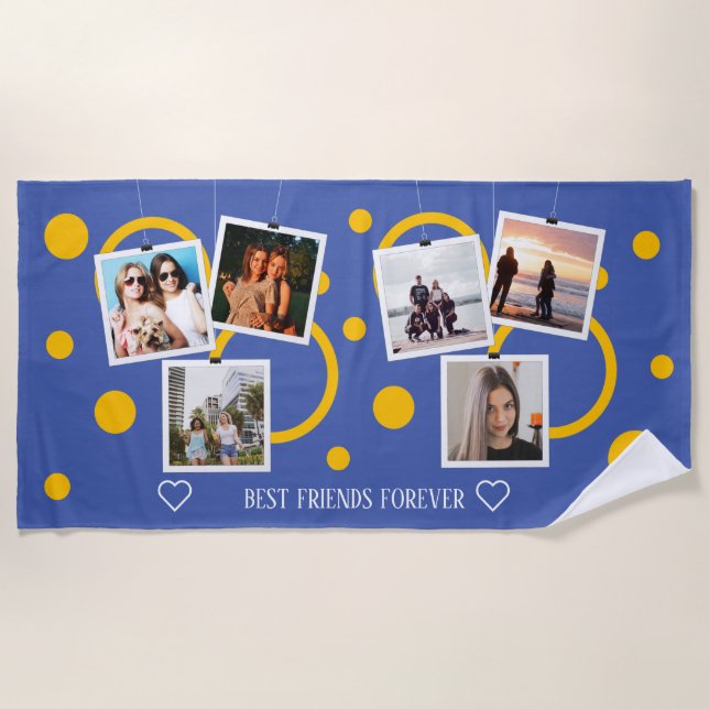 Best Friend Forever, personalised 6 Photo Collage Beach Towel (Front)
