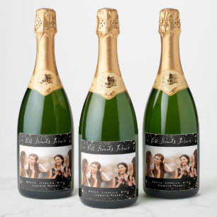 Best friend forever photo black gold glitter dust sparkling wine label