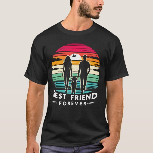 Best Friend Forever Retro Sunset Silhouette Art fu T-Shirt (Front)