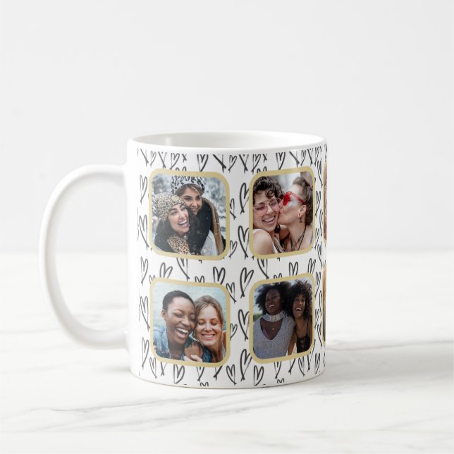 Best Friend Gift Multi Photo Heart Pattern Coffee Mug (Left)