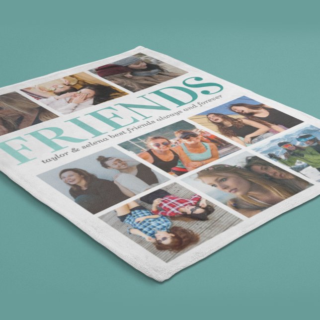 Best Friend Gift | Teal Photo Collage Fleece Blanket (Creator Uploaded)
