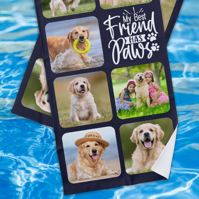 Best Friend Has Paws Custom Pet Dog Photo Collage Beach Towel (Creator Uploaded)