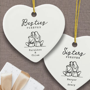 Best Friend Line Art Personalised Names Keepsake Ceramic Tree Decoration