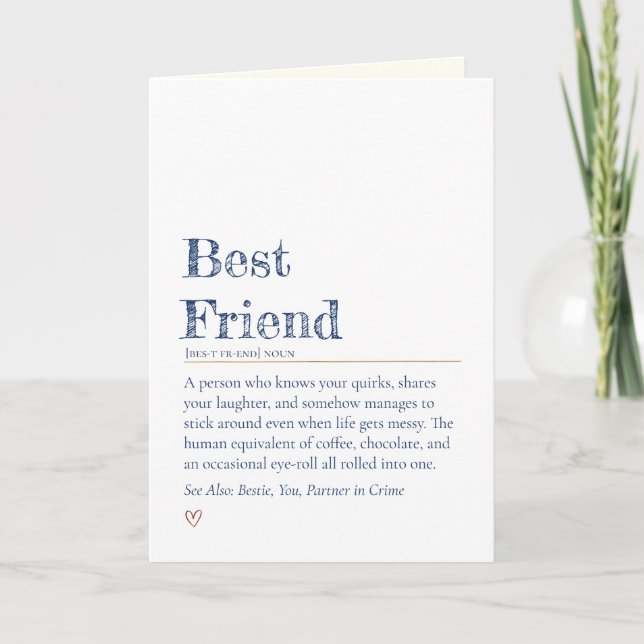 Best Friend Modern Word-Definition Style Card (Front)