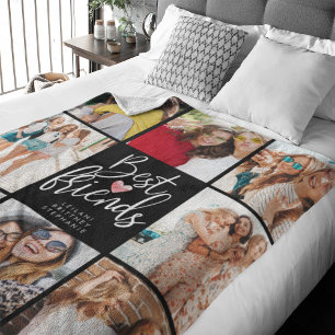 Best Friend Photo Collage Black Fleece Blanket