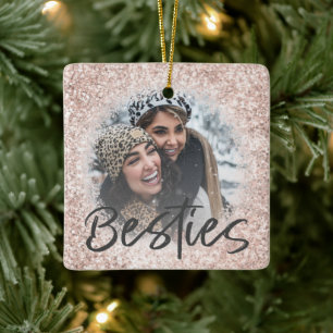 Best Friend Pink Glitter Bestie Photo Keepsake Ceramic Ornament