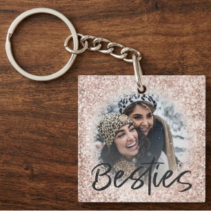 Best Friend Pink Glitter Bestie Photo Keepsake Key Ring