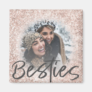 Best Friend Pink Glitter Photo Keepsake Magnet