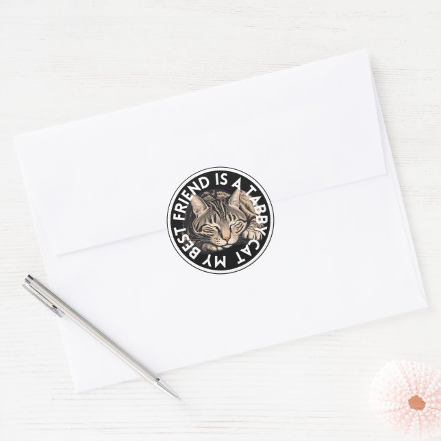 Best Friend Tabby Cat Classic Round Sticker (Envelope)