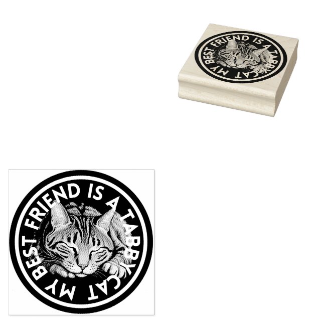 Best Friend Tabby Cat Rubber Stamp (Stamped)