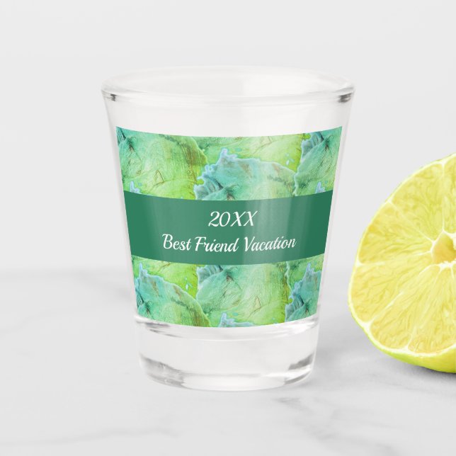 Best Friend Vacation Artistic Green Girls Trip Shot Glass (Front)