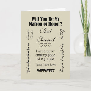 Best Friend Will You Be My Matron of Honour? Beige Invitation