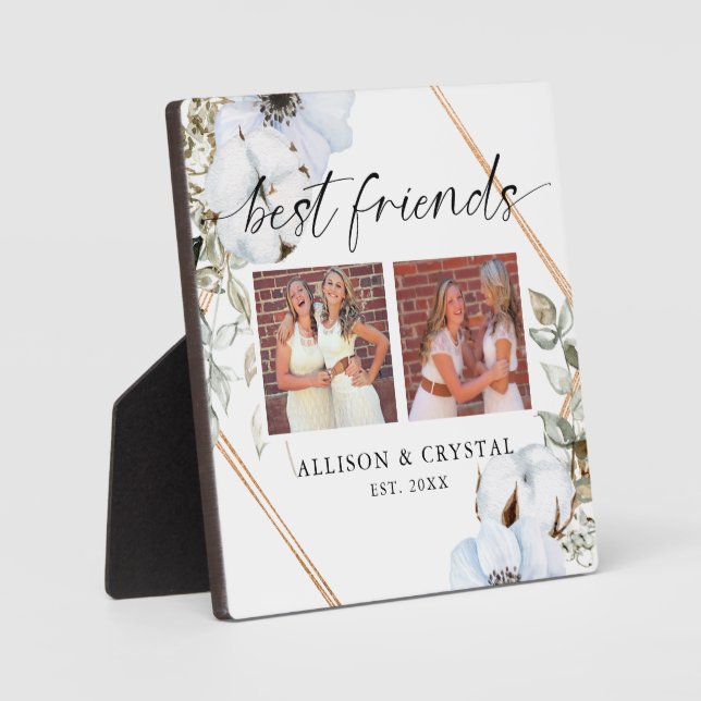 Best Friends 2 photo Collage Boho Chic Floral Plaque (Front)