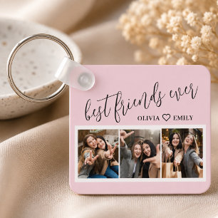 Best Friends 3 Photo Collage Keepsake Blush Pink Key Ring