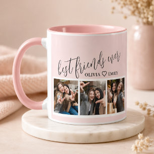Best Friends 3 Photo Collage Keepsake Blush Pink Mug