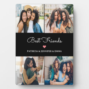 Best Friends 4 Collage Photo & Custom Script Black Plaque