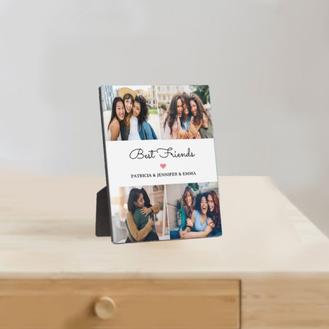 Best Friends 4 Multiple Photo & Custom calligraphy Plaque (Best Friends 4 Multiple Photo & Custom Text Plaque)