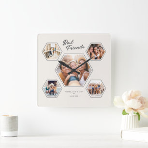 Best Friends 5 Photo Custom Collage Keepsake Square Wall Clock