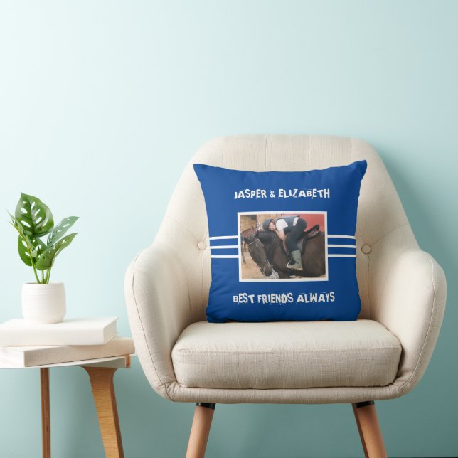 Best friends always horse photo deep blue white cushion (Chair)