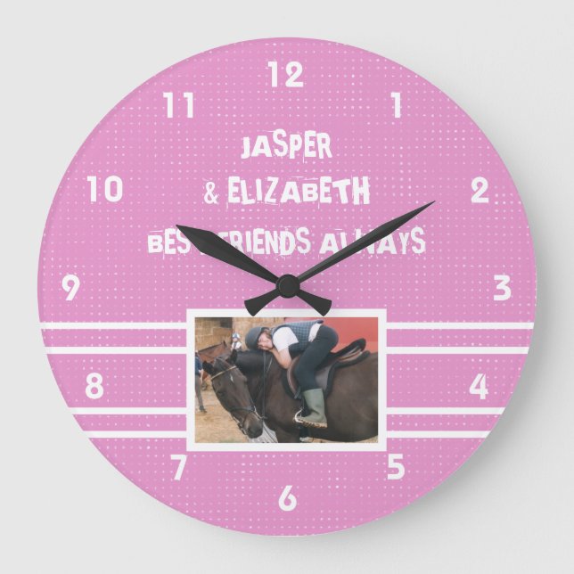 Best friends always horse photo pink and white large clock (Front)