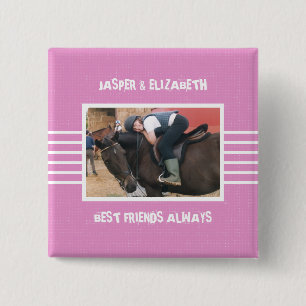 Best friends always horse photo white and pink 15 cm square badge
