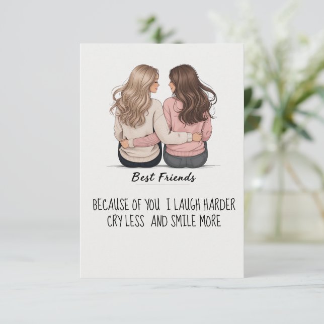 Best Friends Back View Hair & Outfit Illustration Thank You Card (Standing Front)