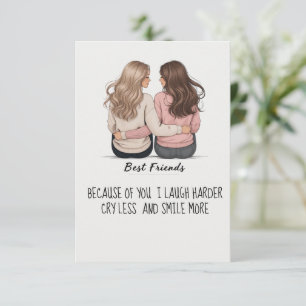 Best Friends Back View Hair & Outfit Illustration Thank You Card