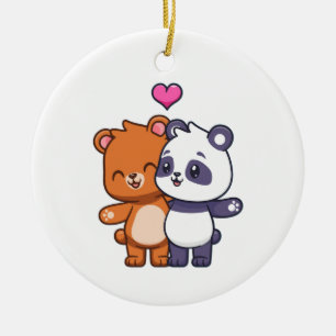 Best Friends Bear and Panda Hug Ceramic Tree Decoration