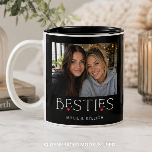 Best Friends Bestie Heart Typography Black Photo Two-Tone Coffee Mug