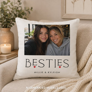 Best Friends Bestie Heart Typography Photo Cushion