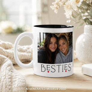 Best Friends Bestie Heart Typography Photo Two-Tone Coffee Mug