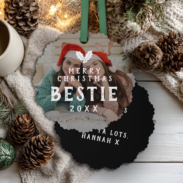 Best Friends Bestie Merry Christmas Photo Keepsake Tree Decoration Card (Creator Uploaded)