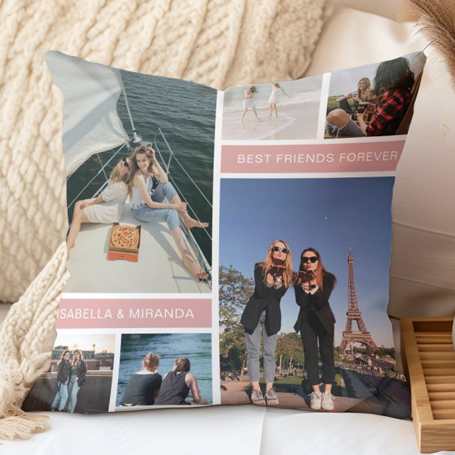 Best Friends Besties 6 Photo Collage Cushion (Best Friends Forever Photo Collage Throw Pillow by MINTIC DESIGN STUDIO)