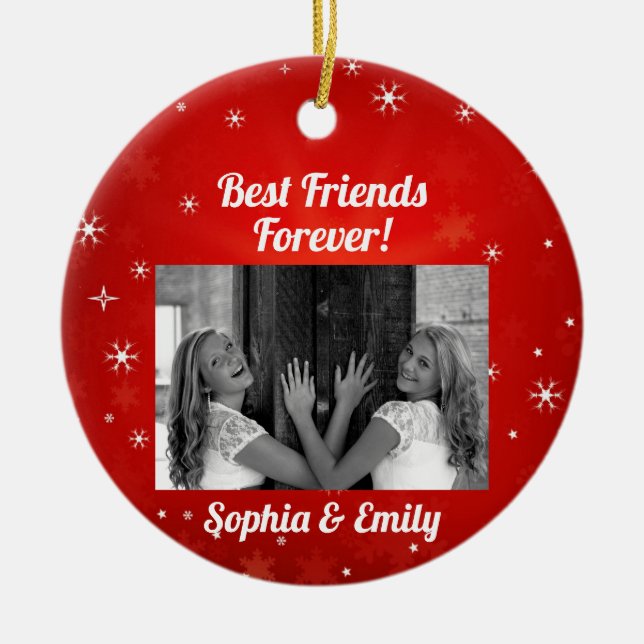 Best Friends Besties BFF Add Photo Names Cute Ceramic Tree Decoration (Front)