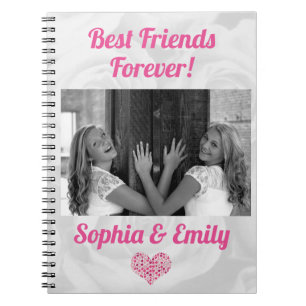 Best Friends Besties BFF Add Photo Names Cute Pink Notebook