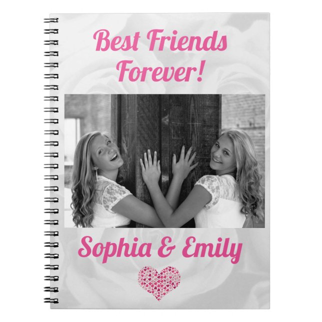 Best Friends Besties BFF Add Photo Names Cute Pink Notebook (Front)