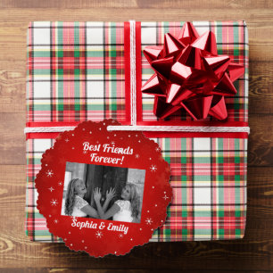 Best Friends Besties BFF Add Photo Names Cute Tree Decoration Card