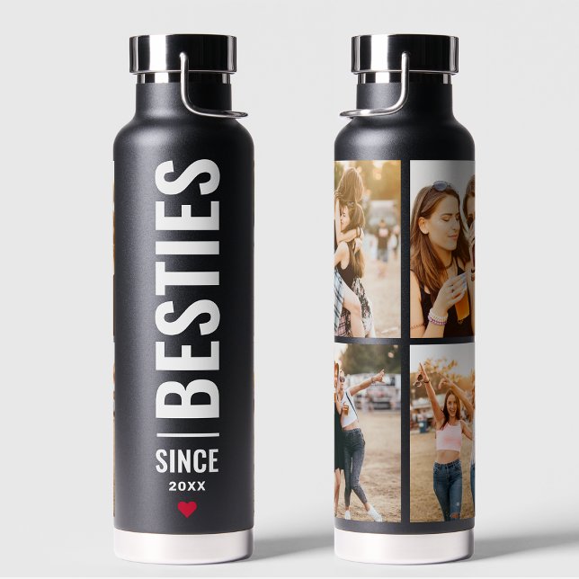 Best Friends Besties Custom Initials 4 Photo BFF W Water Bottle (Creator Uploaded)