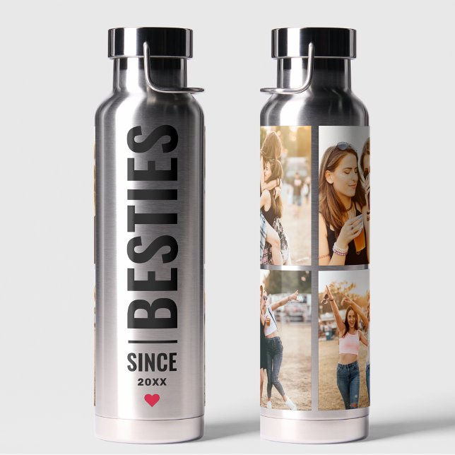 Best Friends Besties Custom Initials 4 Photo BFF W Water Bottle (Creator Uploaded)
