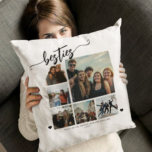 Best friends besties modern script 6 photo collage cushion