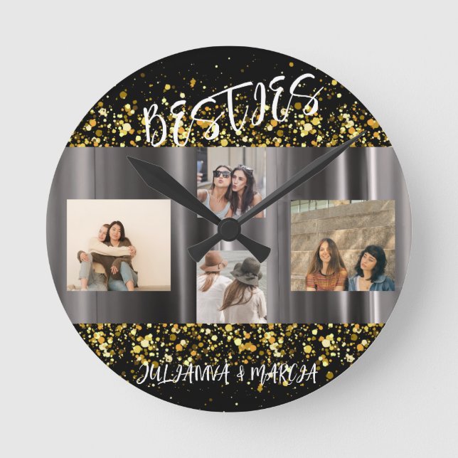  Best Friends Besties Photo Collage BFF Keepsake   Round Clock (Front)