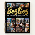 Best Friends | Besties Photo Collage Notebook<br><div class="desc">Personalised best friends notebook featuring a trendy black background that can be changed to any colour,  the word "besties" in a faux gold foil script font,  a friendship quote,  your names,  and a 20 square photo collage template for you to customise to your own.</div>