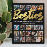 Best Friends | Besties Photo Collage Plaque<br><div class="desc">Personalised best friends fleecy picture plaque featuring a trendy black background that can be changed to any colour,  the word "besties" in a faux gold foil script font,  a friendship quote,  your names,  and a 20 square photo collage template for you to customise to your own.</div>