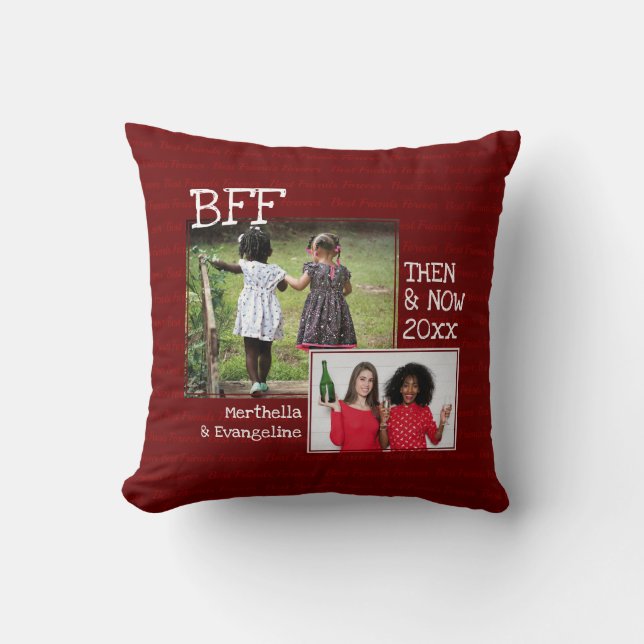 BEST FRIENDS BFF | 2 PHOTO Memory | Burgundy Cushion (Front)