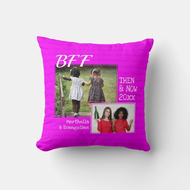 BEST FRIENDS BFF | 2 PHOTO Memory | Keepsake Pink Cushion (Front)