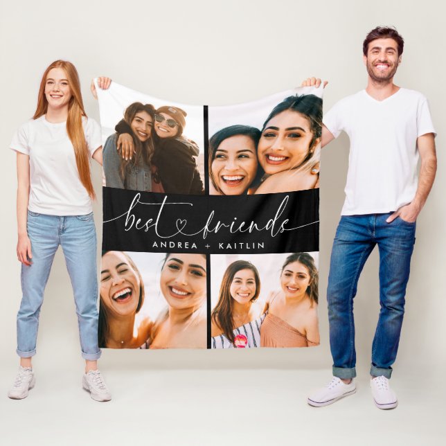 Best Friends BFF Modern Elegant Heart Script Photo Fleece Blanket (In Situ)