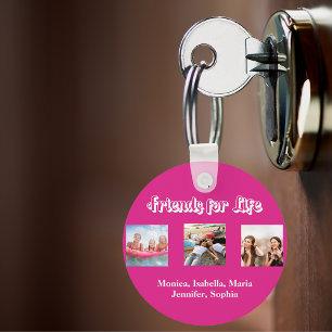 Best friends BFF photo names hot pink white Key Ring